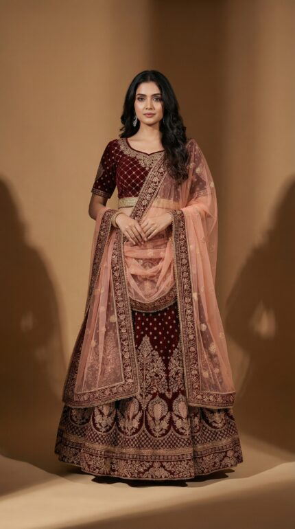 Traditional Maroon Punjabi Classic Lengha
